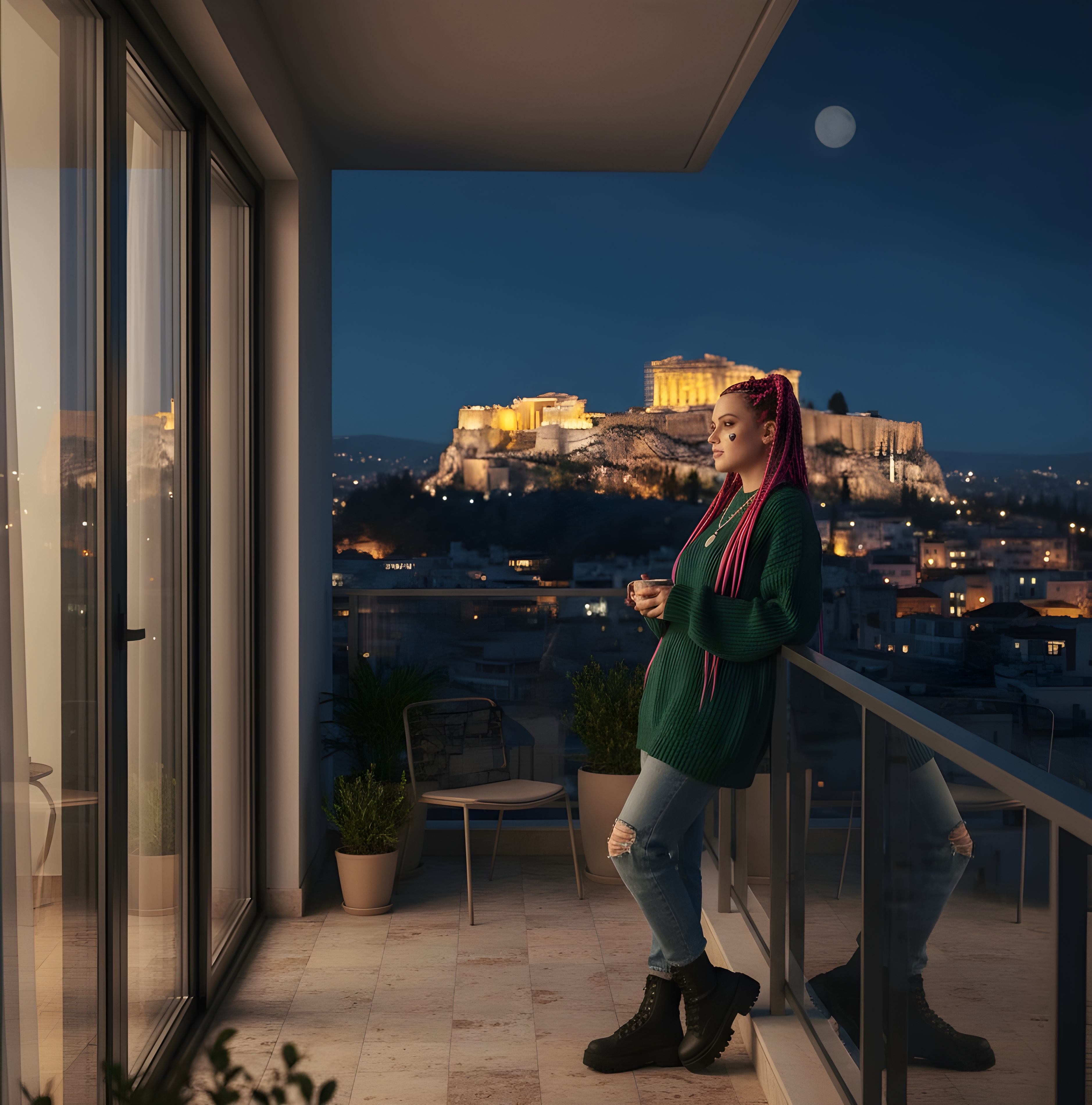 Roselune Everly in Athens Acropolis View